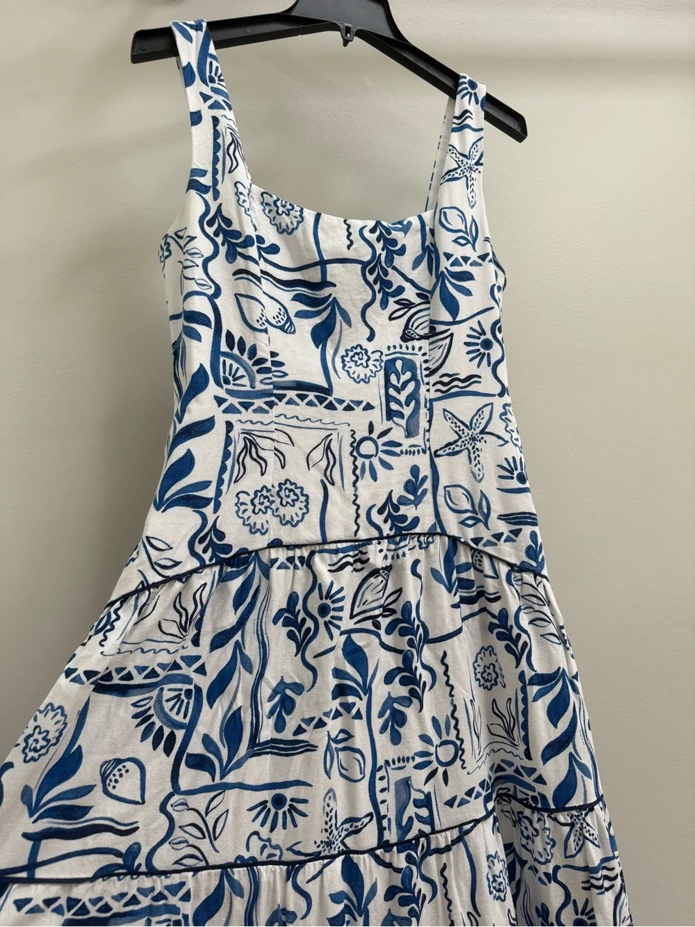 CeCe White and Blue Floral Patchwork Maxi Dress